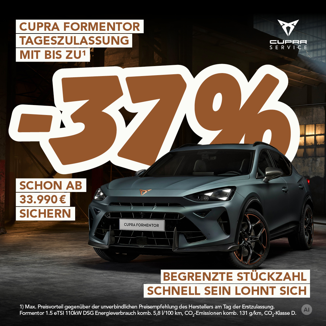 BEITRAG Cupra Formentor Tageszulassung 30 Prozent BEITRAG Cupra Formentor Tageszulassung 30 Prozent